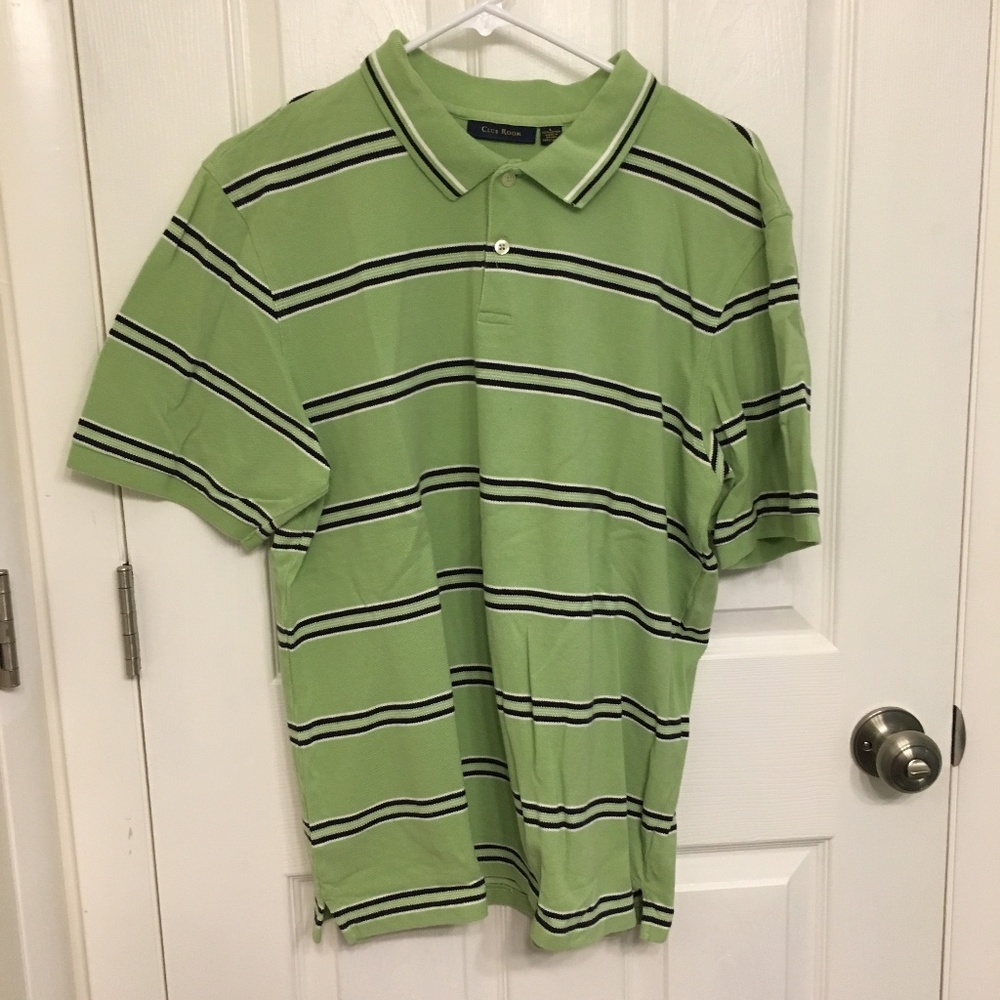 Club Room Green Striped Polo Shirt Size L